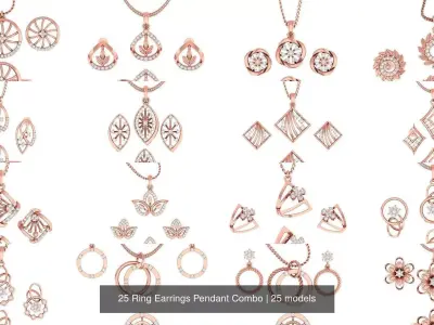 25 Ring Earrings Pendant Combo 3D Model Pack