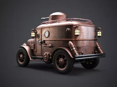 Steampunk Armored Van 3D Model Low-poly 3D model