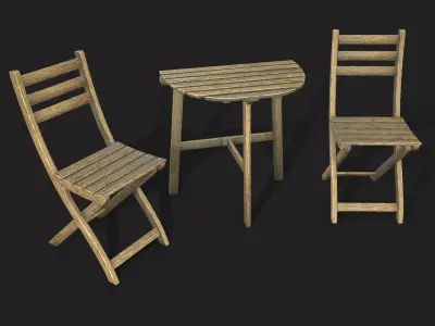 Outdoor Wall Table and Chair Set Low-poly 3D model