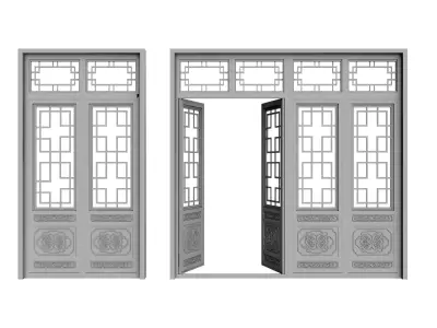 Chinese style door Low-poly 3D model