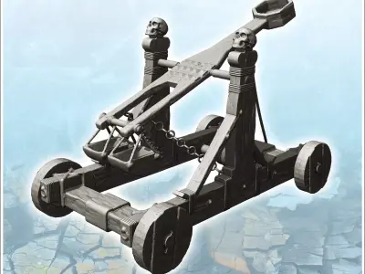 Fantasy medieval catapult decorated with skulls with chain 1 - M 3D print model