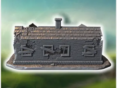 Single-story wooden house with broken windows damaged walls and  3D print model