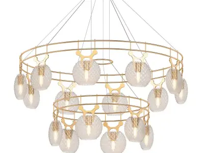DORIS gold chandelier with glass balls hanging from it 3D model