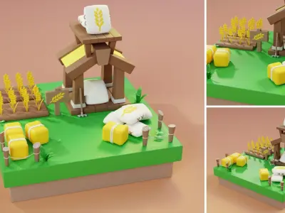 Cartoon Farm Islands Exteriors Low-poly 3D model