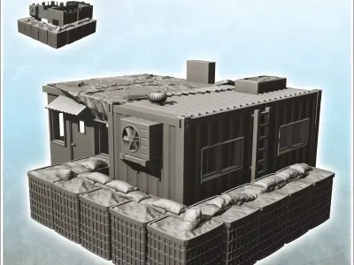 Fortified command post with hesco gabion and air conditioning 3 3D print model
