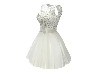 Rockabilly Bride Dress Low-poly 3D model