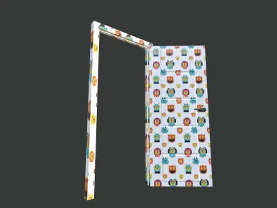 Children Cartoon Pattern Door With Metalic Handle 3D model