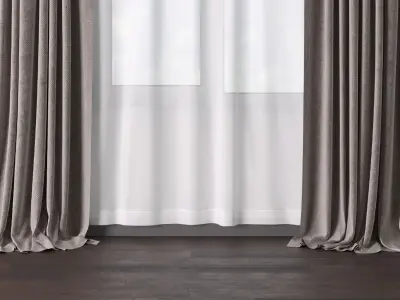 Curtains with metal curtain rod 01 Low-poly 3D model