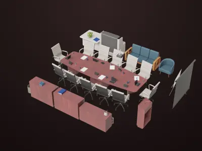 Conference Hall Props Collection Single Mat All PBR Textures Low-poly 3D model