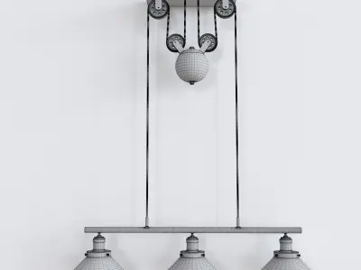 Three Light Pulley Pendant Light 3D model