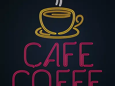 Cafe - Coffee Sign -- Neon Light Low-poly 3D model