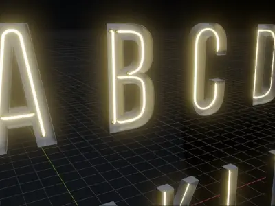 Neon Light Box Font 3D model