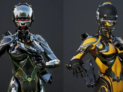 Robot Girl Low-poly 3D model