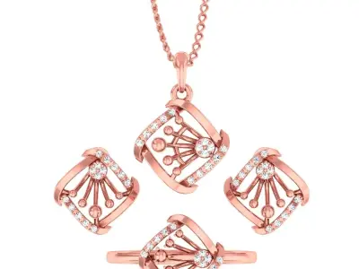 Light weight ring earrings pendant set 3dm stl 4 renders model  3D print model