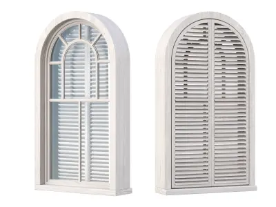 Wooden arch window with shutters V4  3D model