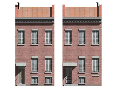 Townhouse brick building with two windows on side Low-poly 3D model