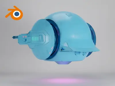 Blue Sci-fi drone with glowing pink elements 3D model