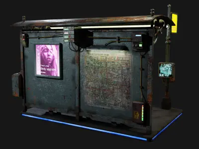 Cyber punk bus stop Low-poly 3D model