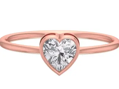 Solitaire Women Light Weight Heart Stone Band Ring 3D print model