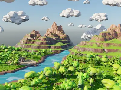 Mountain River Scene 3D model