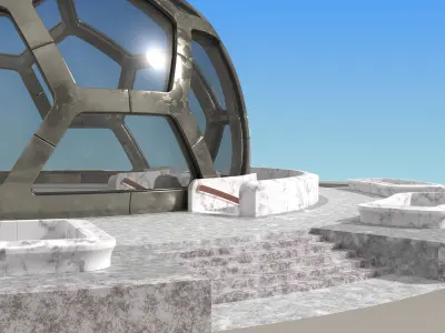 small hexagon dome with an underground entrance 3D model