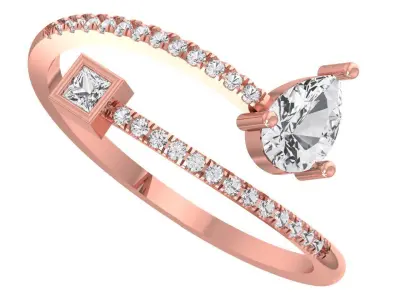 Open End Light Weight  Pear Princess stone Band Ring 3D print model