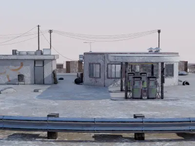 Abandoned Petrol Station Low-poly 3D model