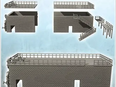 Brick industrial building with staircase and pipework intact ver 3D print model