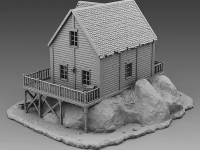 Residential building on the rock 3D print model