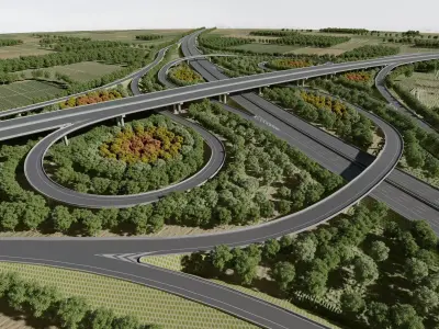 Highway Intersection Road Bridge Low-poly 3D model