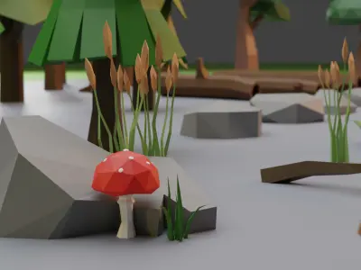 Low Poly Trees Grass and Rocks Low-poly 3D model