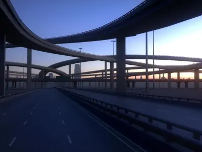 Freeway02 highway at sunset 3D model