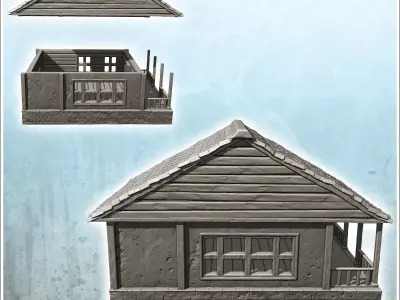 Modern house with platform front terrace and tiled roof 3D print model