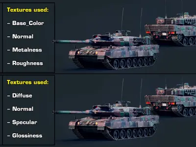  Rigged Tank Leopard 2A7 Realtime LODs 
