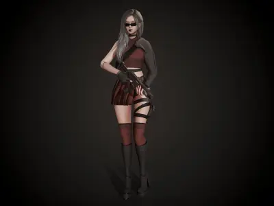 Techwear Girl - Modular Female Character Low-poly 3D model