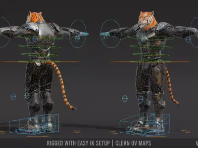 Armored Feline Soldier Low-poly 3D model