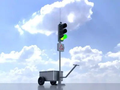 Mobile construction site traffic lights Green Low-poly 3D model
