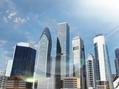 Pack of 21 skyscrapers to create a city Low-poly 3D model