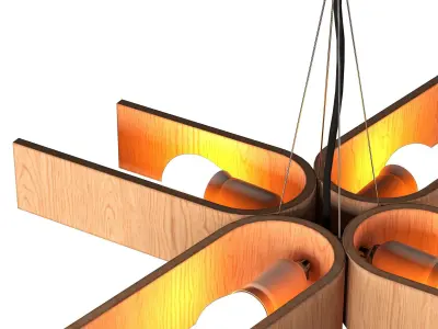 Hanging lamp with natural wood 3D model