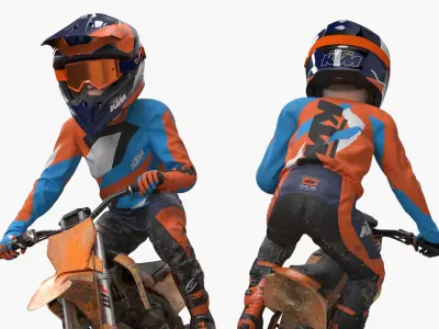  KTM Kids Dirt Bike Rider Mud Splashed Attack Stance 