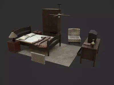 Old Bedroom furniture Low-poly 3D model
