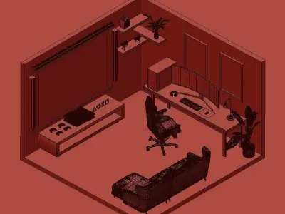 Low poly game room  Low-poly 3D model