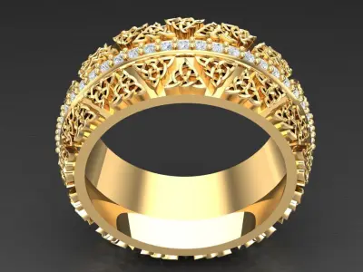 Light Gold Diamond Men Ring 2MR048 3D model