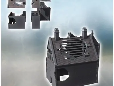 Set of two large modern brick buildings with sloping roofs and d 3D print model purchase