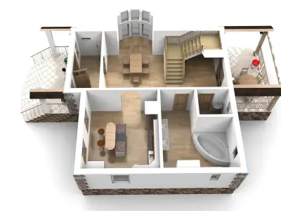 Modern house with interior 3D model
