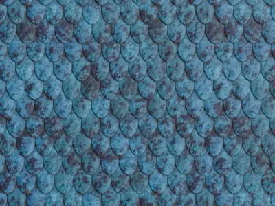 Modern Weathered Teal Fish Scale Mosaic PBR Seamless Texture