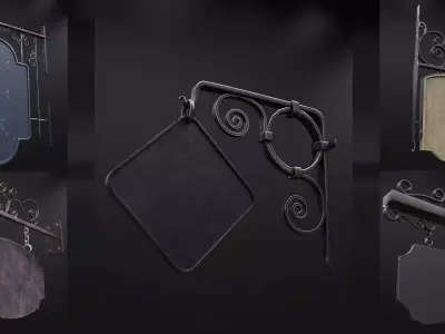 Wall Mount Signboard Pack Low-poly 3D model