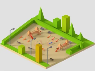Park with children games Low-poly Low-poly 3D model