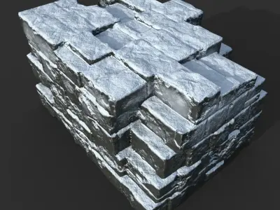 Low poly Snow Ruin Medieval Construction Low-poly 3D model