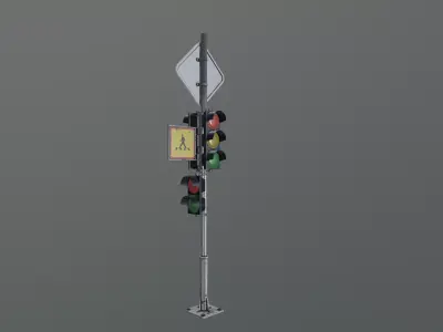 Urban Old Traffic Light Low-poly 3D model